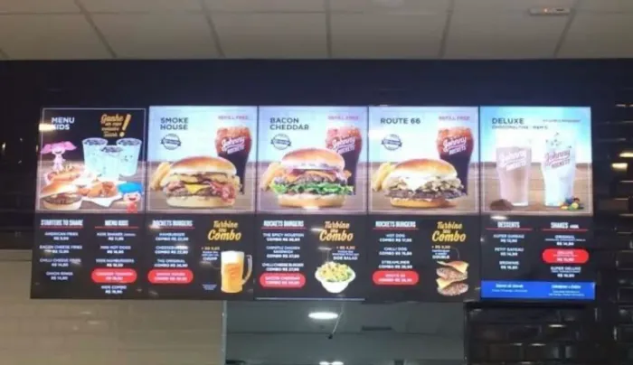 Suporte para TVs sistema Vídeo Wal de fast food