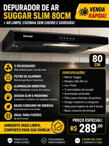 Depurador de ar preto sim 80Cm