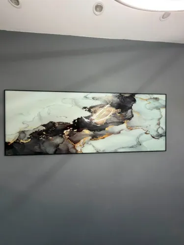Quadro abstrato preto, dourado e branco