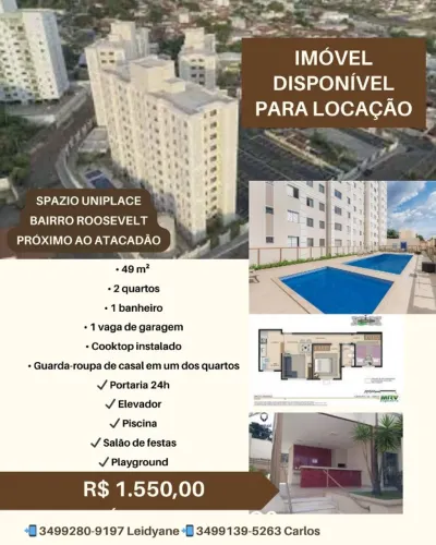 APARTAMENTO PARA LOCAÇÃO - SPAZIO UNIPLACE - ROOSEVELT - 2 QUARTOS