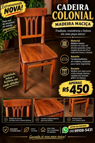 Cadeira Madeira Maciça Colonial