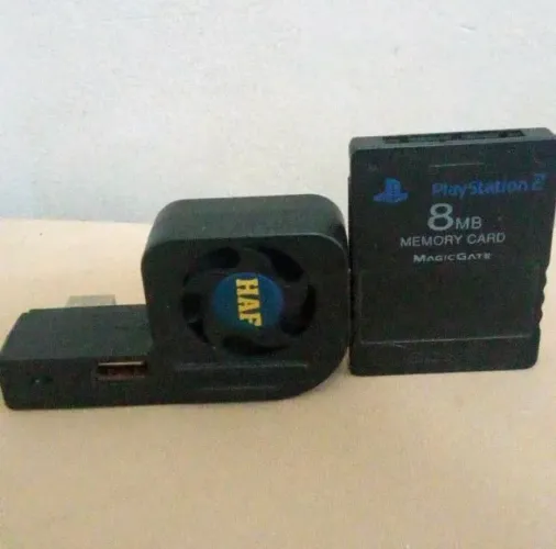 Memory Card Original Sony Ps2+ Resfriador Mini Cooler Ventilar Kit Completo Playstation 2