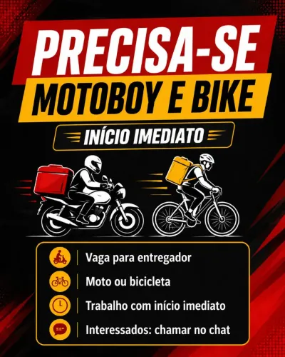 Vaga para entregador de Pizza (Moto ou Bike) - Fixo ou Fim de Semana - Canudos - Imediato!