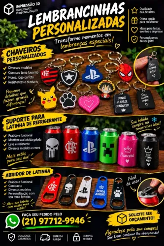 Chaveiros de abridor de latinha e copos