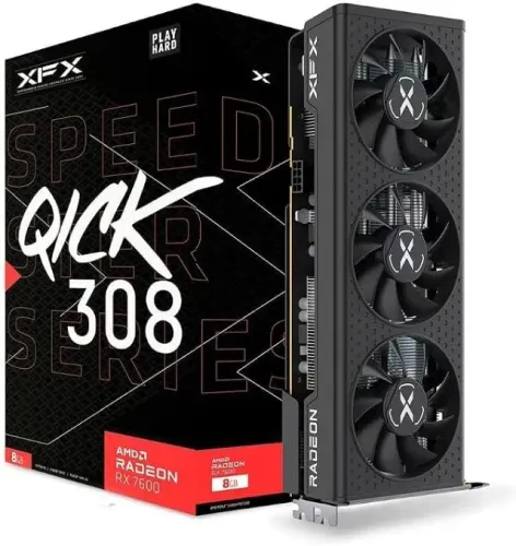 XFX Placa gráfica para jogos Speedster QICK308 Radeon RX 7600 preta com 8GB GDDR6 HDMI 3xD