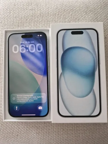 Iphone 15 Azul 128 GB. Perfeito estado. Caixa e cabo originais. Bateria 81%. Todo original