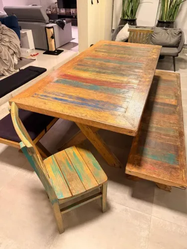 Conjunto de mesa madeira maciça ústica 