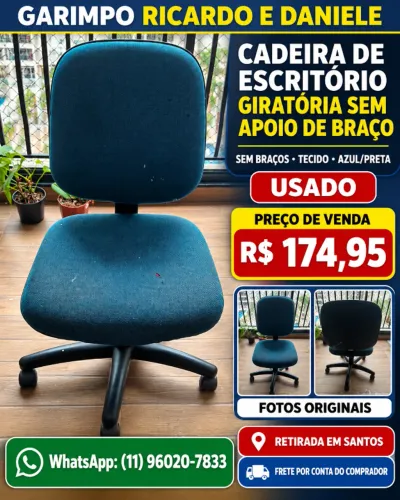 Cadeira de Escritório Giratória sem Braços Azul e Preta