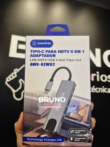 Adaptador Hub 6 em 1 Tipo-C para HDMI USB 3.0 