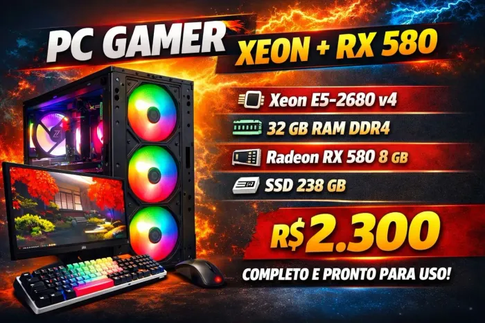 Pc Gamer + RX 580 + 32 GB de RAM + Monitor Full HD