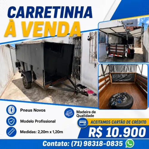 CARRETINHA REFORÇADA PROFISSIONAL 2,20m x 1,20m | Pneus Novos | R$ 10.900
