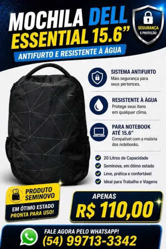 Mochila Dell Essential 15.6" - anti-furto e resistente a água