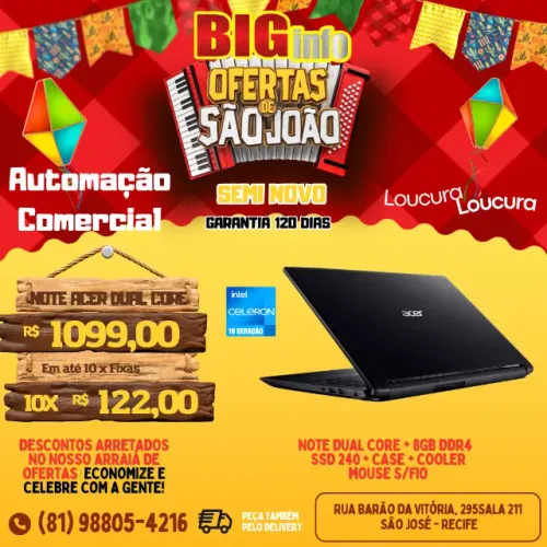 Notebook Acer Dual Core / 8GB DDR4 / SSD 240 GB / Garantia