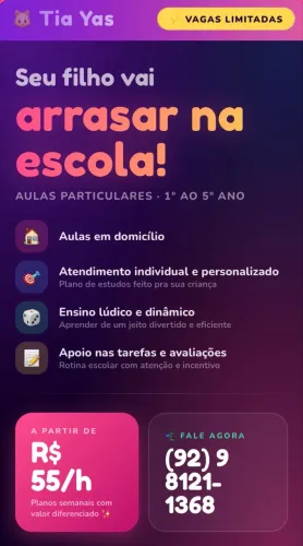 Aulas de Reforço Escolar Infantil - 1º ao 5º ano | Domicílio
