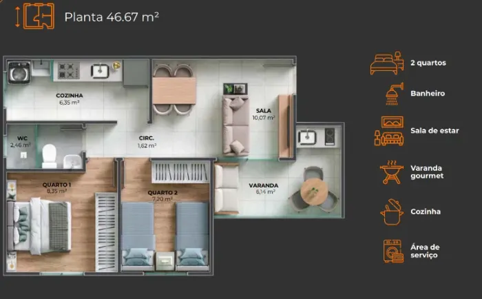 Apartamento UP Papagaio - Prox. Fraga Maia - Entrega final de 2026