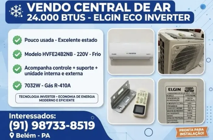 Vendo central de ar 24.000 BTUS- Elgin Eco Inverter- Pouco Usada