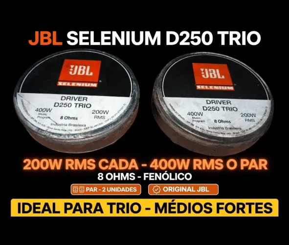Par Driver JBL Selenium D250 Trio 200W RMS 8 Ohms Fenólico Original - Médio Forte