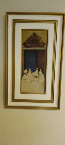 Quadro pintado a óleo "A baina" assinado, 45cmx75cm emoldurado, conservadp;