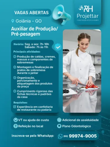Vaga de Emprego para Auxiliar de Produção / Pesagem em Goiânia - GO