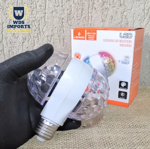 Lâmpada Led Duplo Giratória RGB Efeito Bola Maluca Bivolt