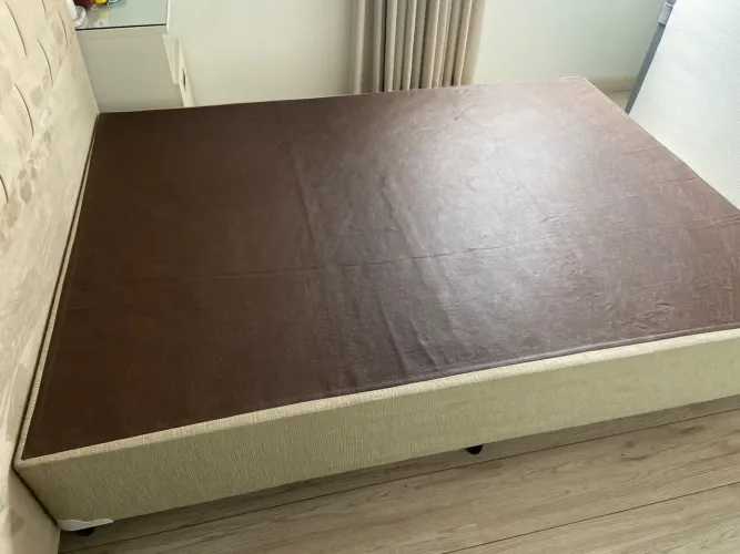 Box Cama Casal Padrão 1,88 x 1,38 m Suede Bege Perfeita