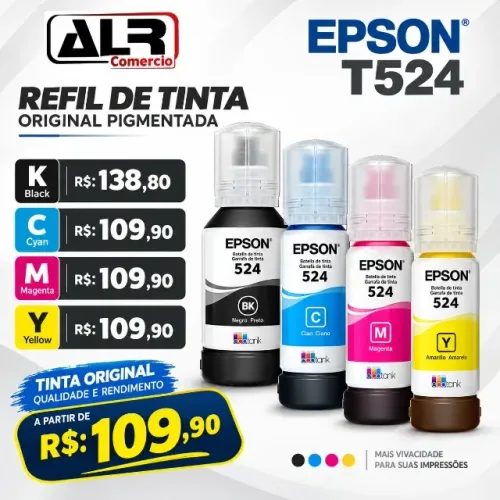 REFIL DE TINTA T524 EPSON 524 ORIGINAL GENUINA PIGMENTADA