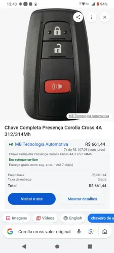 Controle de chave do Corolla cross  para carro