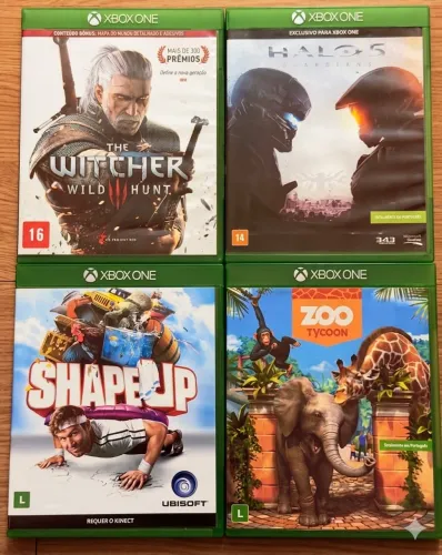 Lote 4 Jogos Xbox One/Series - The Witcher 3, Halo 5, Zoo Tycoon, Shape Up