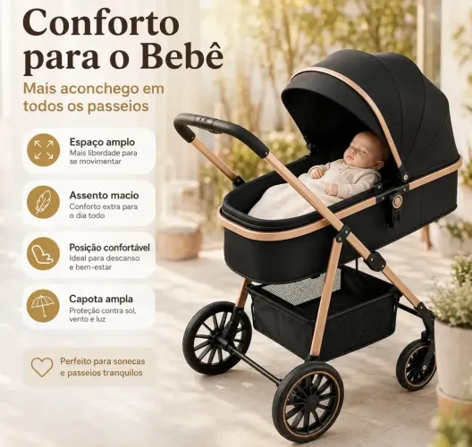Carrinho de Bebê Moisés Preto - Confortável e Sofisticado