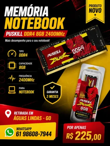 Memória notebook DDR4 8GB PUSKiLL nova