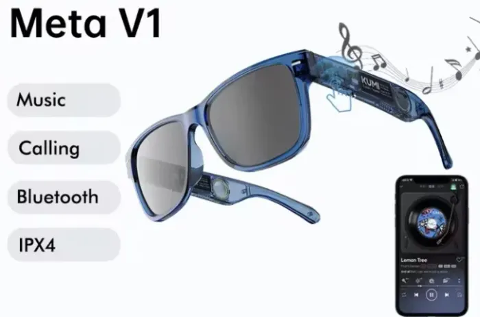 Óculos Inteligente Smartglasses Meta V1 Música Bluetooth IPX4 Chamadas
