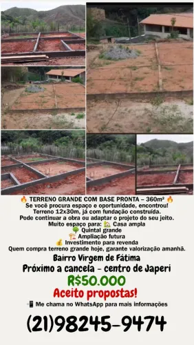 TERRENO GRANDE COM BASE PRONTA - 360m²