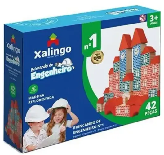Jogo educativo de bloco de montar de madeira, da xalingo brincando de montar