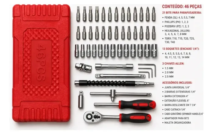 Kit Ferramenta 46 Peças Versátil.