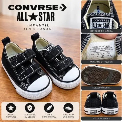 Tênis Infantil Converse All Star Original Preto com Velcro - Tamanho 21