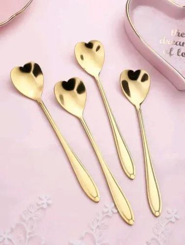 Conjunto de Colheres de Chá em Aço Inoxidável Dourado em Formato de Coração