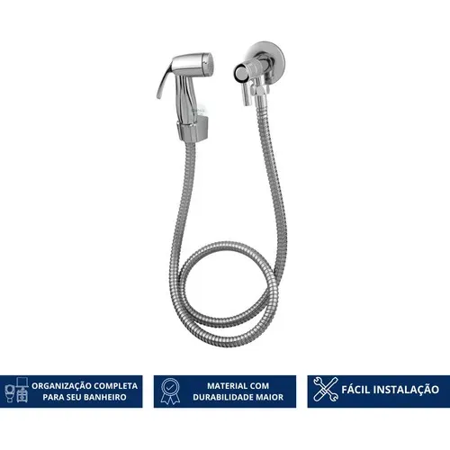 Kit Ducha Higienica Cromada Abs Com Registro 1/4 Volta Em Metal Linha Cromada Metal