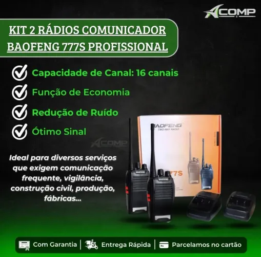 Kit 2 Rádio Comunicador Baofeng 777s Profissional
