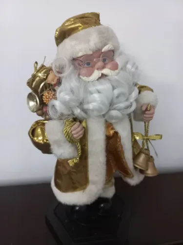 Papai noel musical antigo dourado funcionando 40 cm 