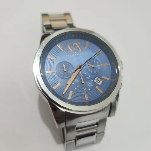 Relógio armani exchange  aco inox analógico ponteiros fundo azul ax2085 com 24 horas