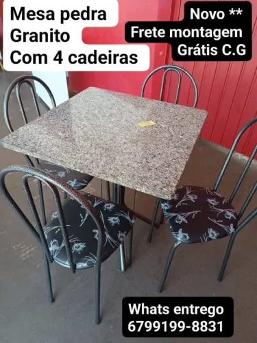 Mesa de Jantar em Granito com 4 Cadeiras novo promoção- Frete Grátis