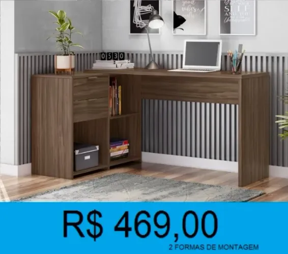 Escrivaninha em L pode ser montada em ambos os lados- Entrega e montagem gratis