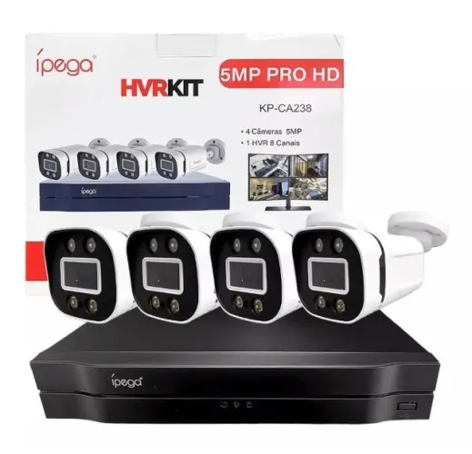 Kit Segurança 5MP Ultra HD Ípega - 4 Câmeras + HVR 8 Canais Profissional