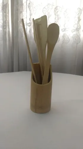 Kit de Utensílios de Bambu - 3 Peças + Suporte