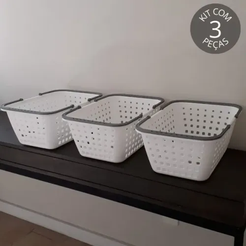 kit 3 cestas de plástico com alça 14 litros cada (NOVAS)