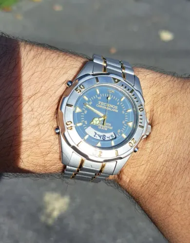 Relógio technos masculino chronoalarm skydiver professional 15 atm prata - T20557