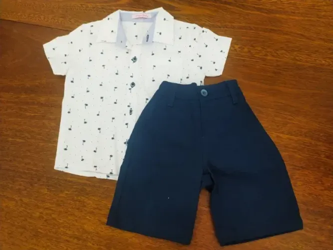 Camisa Para Bebê Branca Com Bermuda Social Da Pupi
