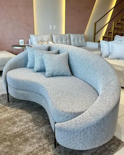 Sofá Curvo Cinza Claro