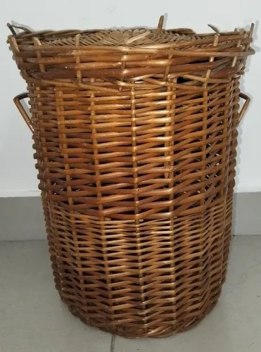 Cesto Roupeiro Grande de Vime Natural com Tampa e Alças