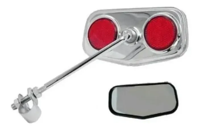 Espelho Retrovisor Cromado Bicicleta Com Refletor Olho Gato